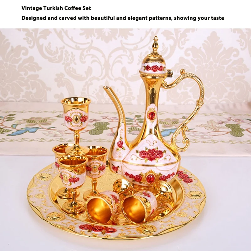 Vintage Turkish Coffee Set Zinc Alloy Tea Pot And Cups Elegant Ambience For Home Coffee Shop Decoration