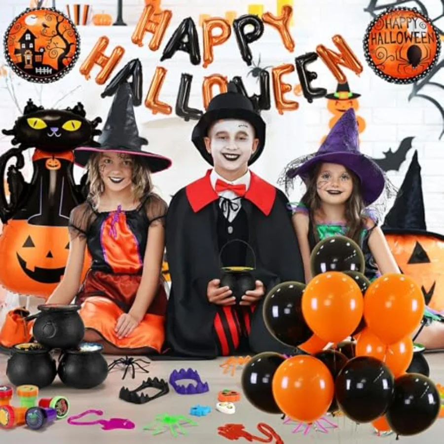 47 قطعة بالونات الهالوين السعيدة راية أسود برتقالي بالونات اللاتكس كبيرة القط اليقطين احباط بالونات لتزيين حفلات الهالوين