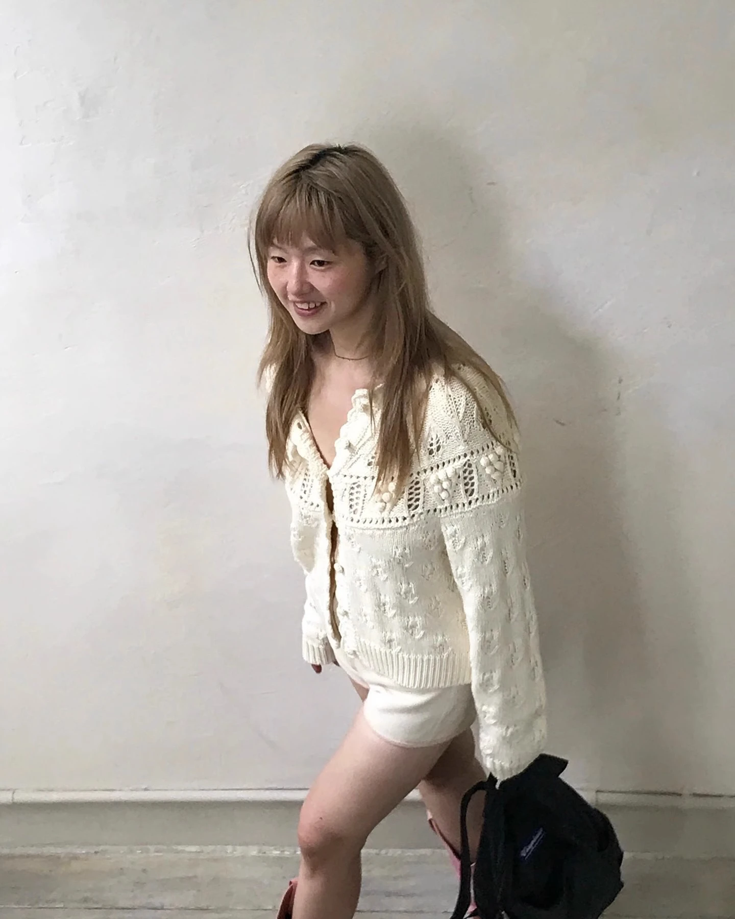 

Hand Knitted Soft White Open Cardigan Vintage Preon Workwear Pure Cotton Long Sve round Ne Regular Fit Commute Sle