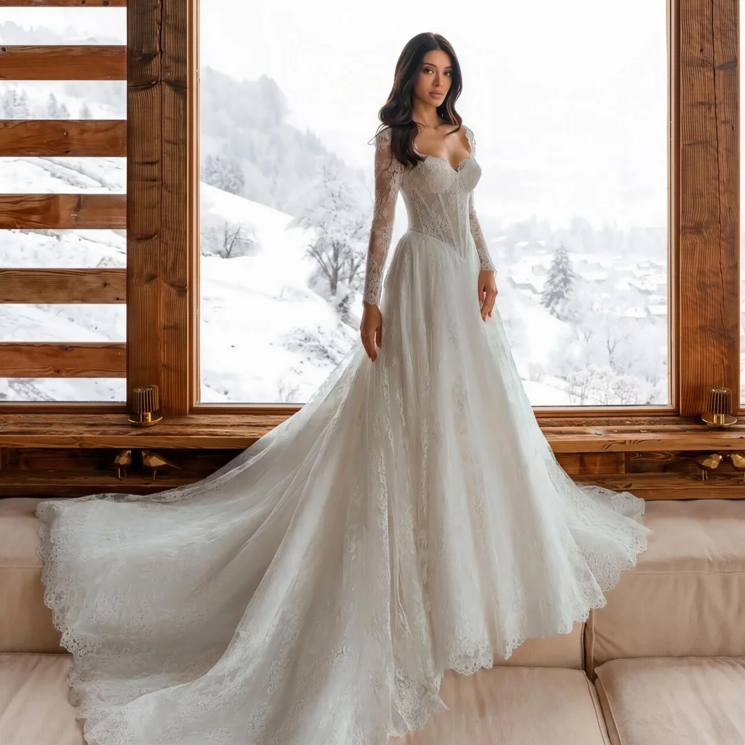 Lace Wedding Dresses A Line Bustier Corset Bridal Gown Floor Length Elegant robe de mariée Luxury Vestidos Customized