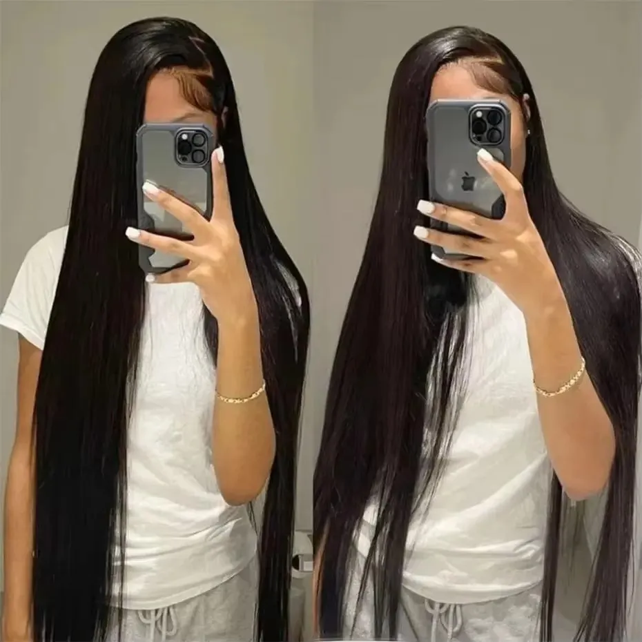 34 38 Inch Straight Glueless Wig Human Hair Ready to Wear PrePlucked 13X6 HD Lace Frontal Wig Brazilian Lace Front Wig for Women