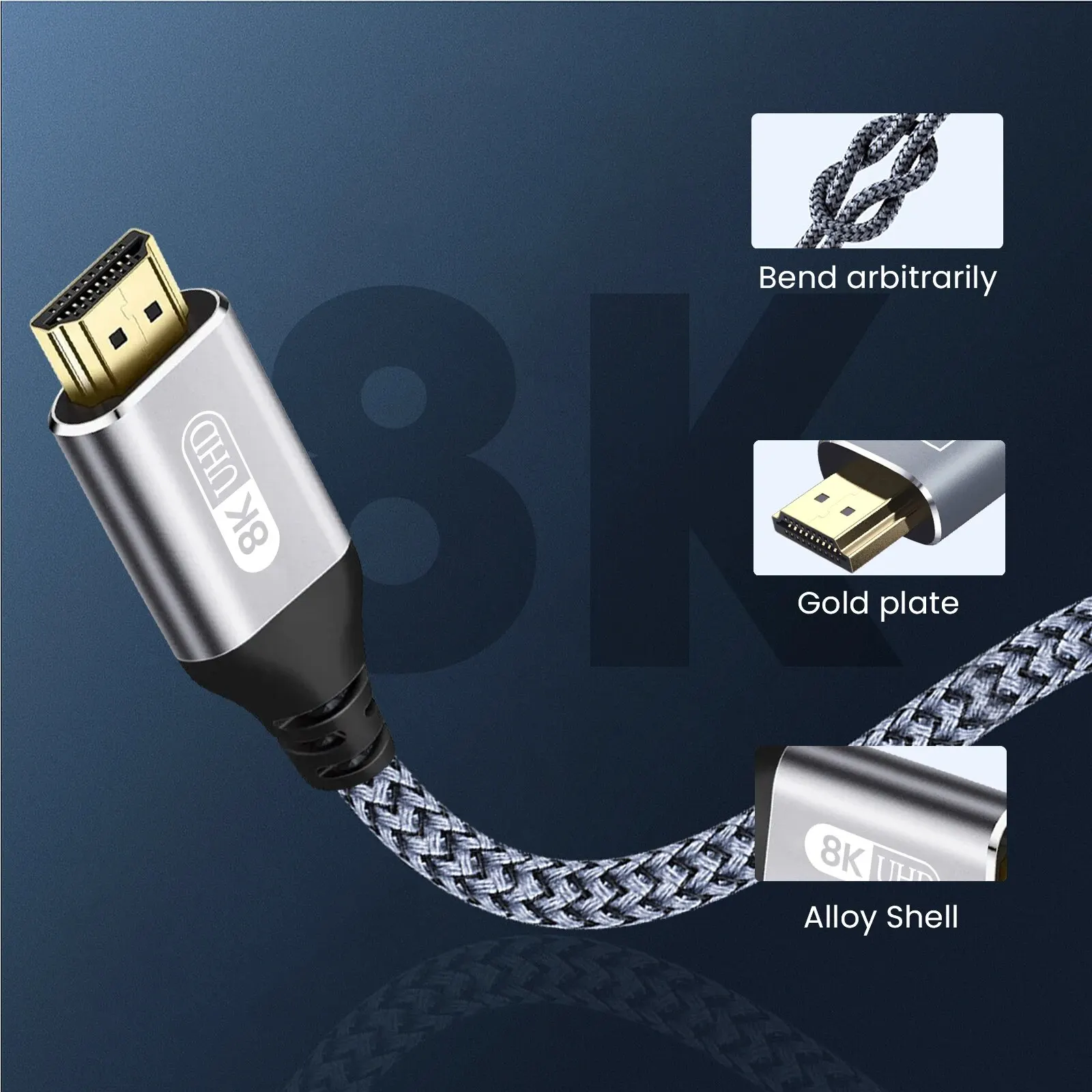 NIERBO kabel HDMI 2.1, kabel HDMI 8K 60Hz 4K 120Hz 48Gbps EARC ARC HDCP Ultra kecepatan tinggi untuk proyektor Laptop TV HD PS4 PS5