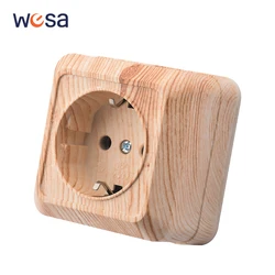 WESA Wood Wall Surface Socket Plug EU Electrical Outlets Ground Imitation Wooden Outdoor Power Socket Flame Retardant Plastic