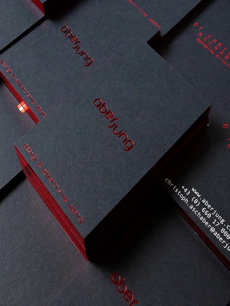 Personalised High End Business Cards Thick Black Paper Cards Double SIde Red Foil Stamping With Shiny Edge