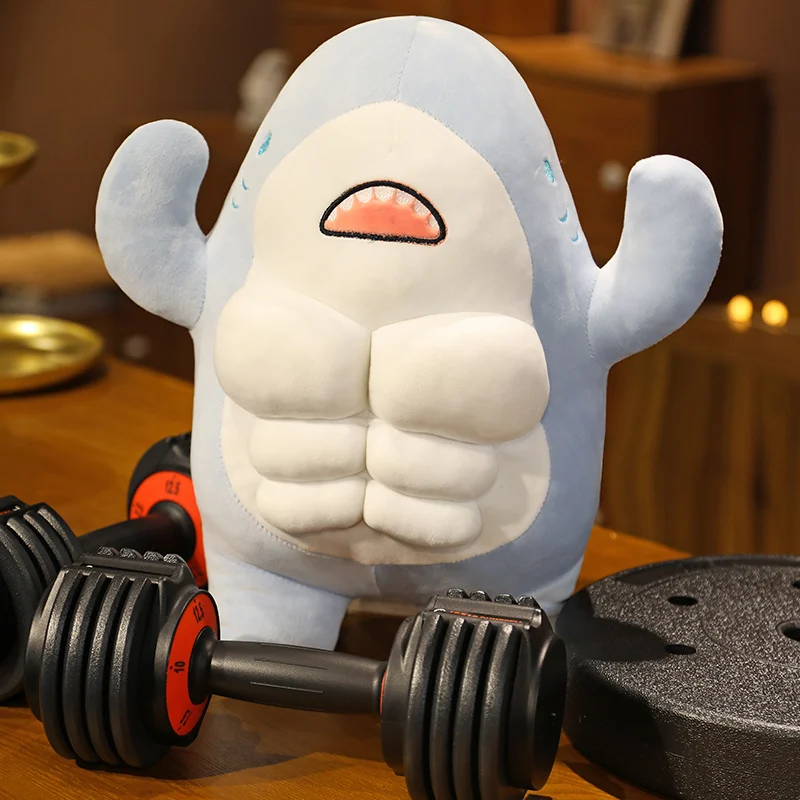 Muscle Shark Plush Toy Japanese Style Funny Shark Plushies Hug Pillow Full Stuffed Doll Home Decor Gift Doll for Kids Girl