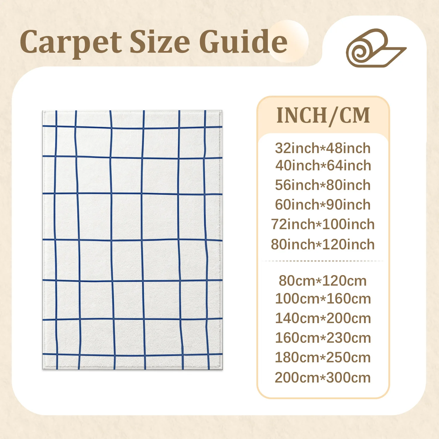 Large Indoor Area Rug – Soft Velvet, Low Pile, Non-slip Dotted Backing, Machine Washable Blue Grid Pattern Modern Rug for Living Room, Bedroom, Casual Home Decor