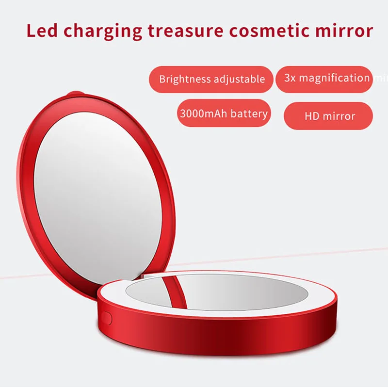 Specchio da trucco con luci a LED e Power Bank da 3000mAh specchio da trucco portatile Mini specchio tascabile di bellezza con Powerbank