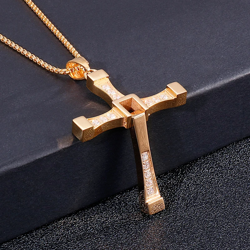 Kalen Fast and Furious Cross Pendant Necklace Stainless Steel Zircon High Quality Jewelry Men\'s Accessories Wholesale