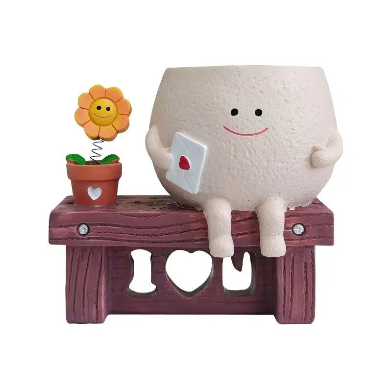 Smiley Face Swing Hanging Planter For Succulents Small Resin Flower Pot With Facial Design Plant Holder For Balcony Patio