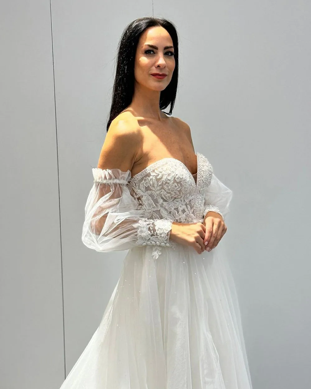 Msikoods-Robe de mariée en dentelle avec manches bouffantes amovibles, tenue de princesse avec appliques, pour les patients, quelle que soit la tenue de mariage, 2023