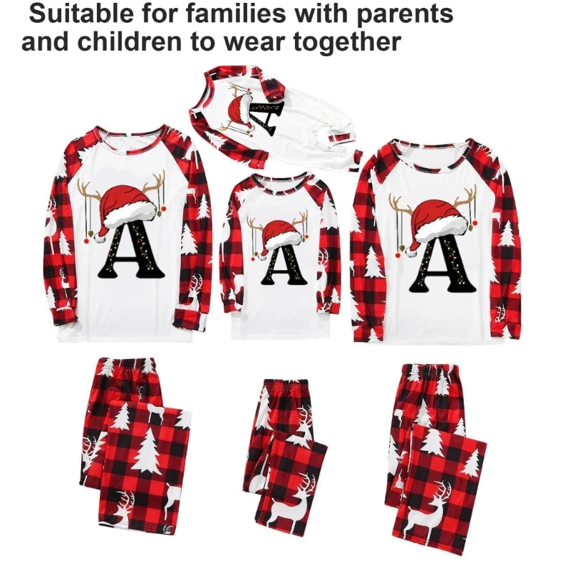 77HD Letter Printed Long Sleeve Family Matching Pajamas Sets Christmas Sleepwear Jammies Festival Sleepwear Jammies