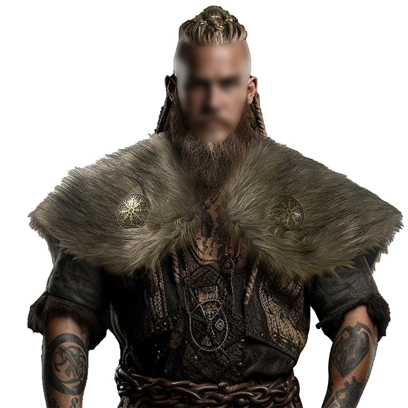 Gola de pele falsa envolve roupas de inverno rei guerreiro capa viking pele xale guerreiro medieval capa de pele artificial para homens cosplay