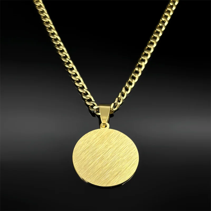 العربية مسلم الله القرآن جولة ميدالية قلادة قلادة للنساء الرجال الفولاذ المقاوم للصدأ الذهب اللون الإسلامية تميمة الهيب هوب مجوهرات