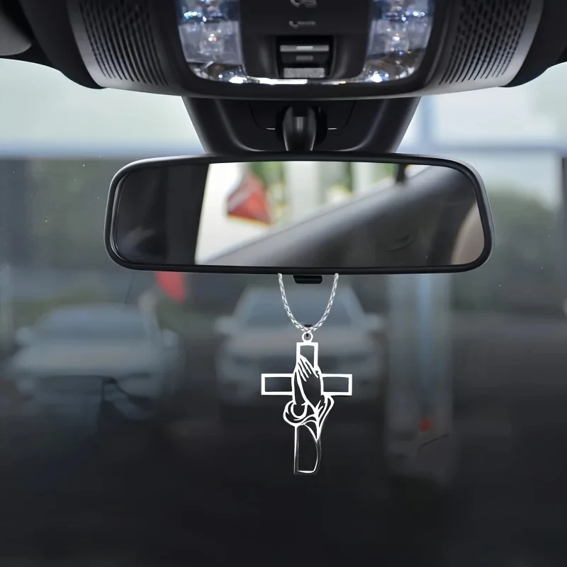 

Hollow Prayer Hands Cross Pendant, Car Interior Decoration Accessory, Rearview Mirror or Window Display, Religious Symbol