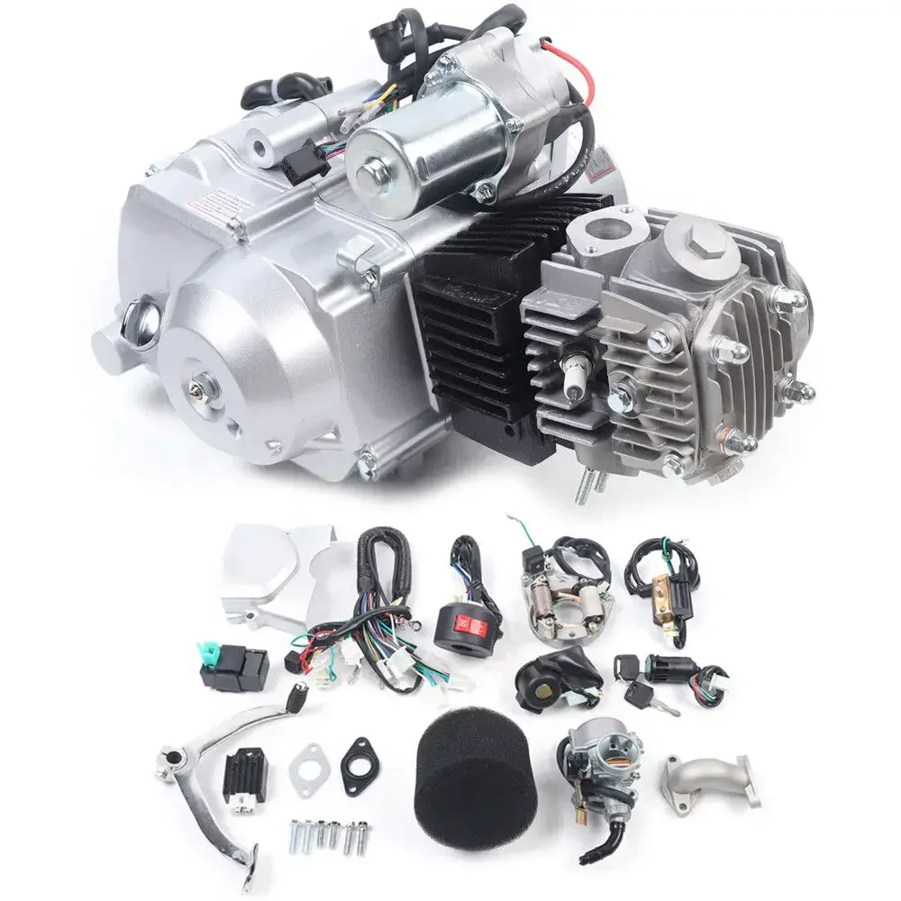 L # 125CC 4 Stroke Semi Auto Engine Motor Kit 4 Speed W/ Reverse Fits ATV Quad Bike Go Kart Semi-Auto Engine Motor + Reverse