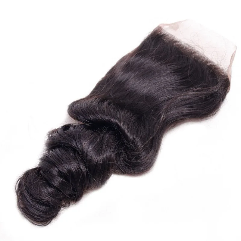 10-22 Zoll 4x4 Lace Closure, lose gewelltes Echthaar in natürlicher Farbe, federnde, wellige Textur, Lace Top Closure für Party, Dating und Haarstyling. – Detail 1