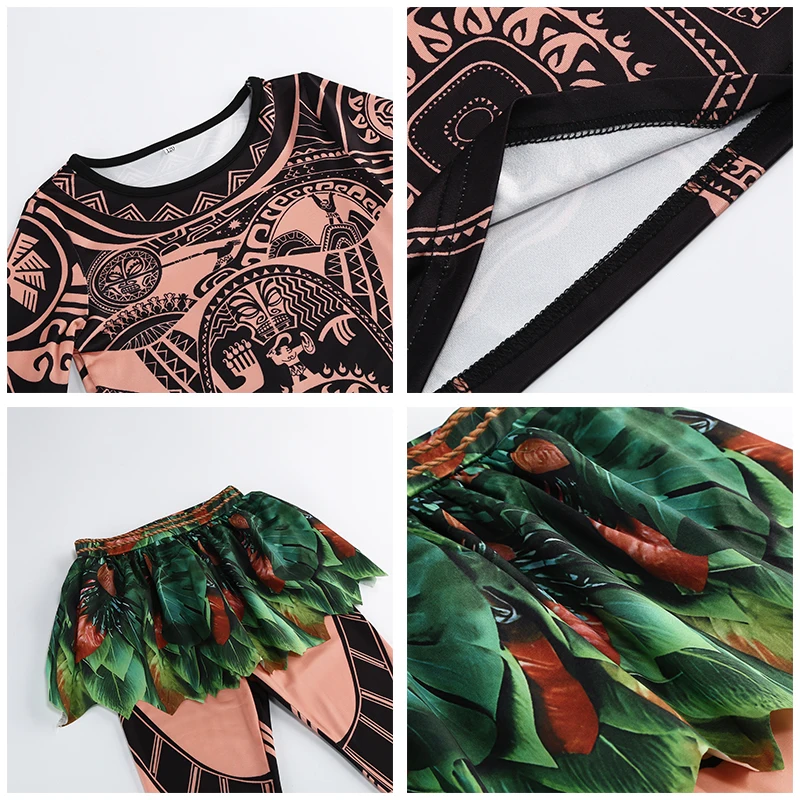 Moana Character Maui Clothes Tattoo Pants Boys Costume Kids Cosplay Birthday Carnival Performance Fish Hook Knife Outfits image 5