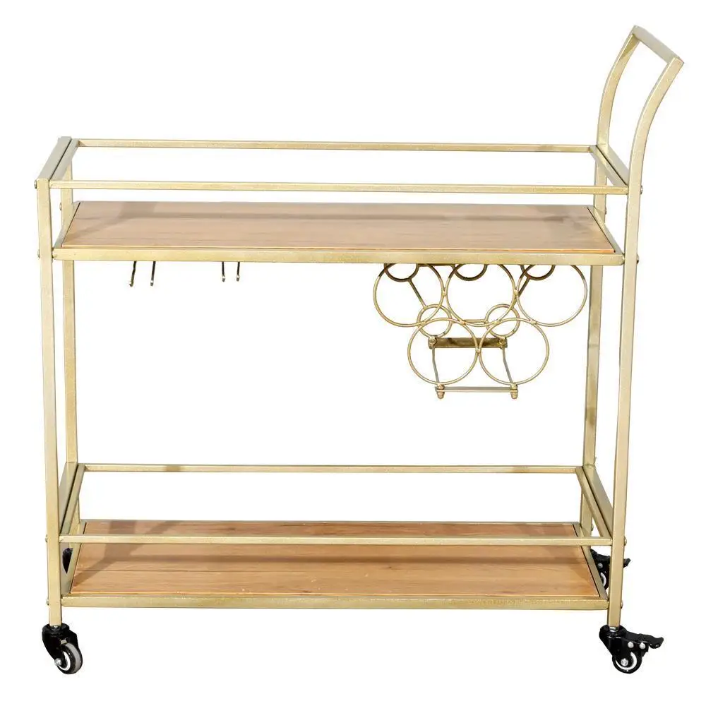 US- 2-Layer Bar Serving Cart with Wine Rack and Glass Holder Wheeled Metal Frame USA