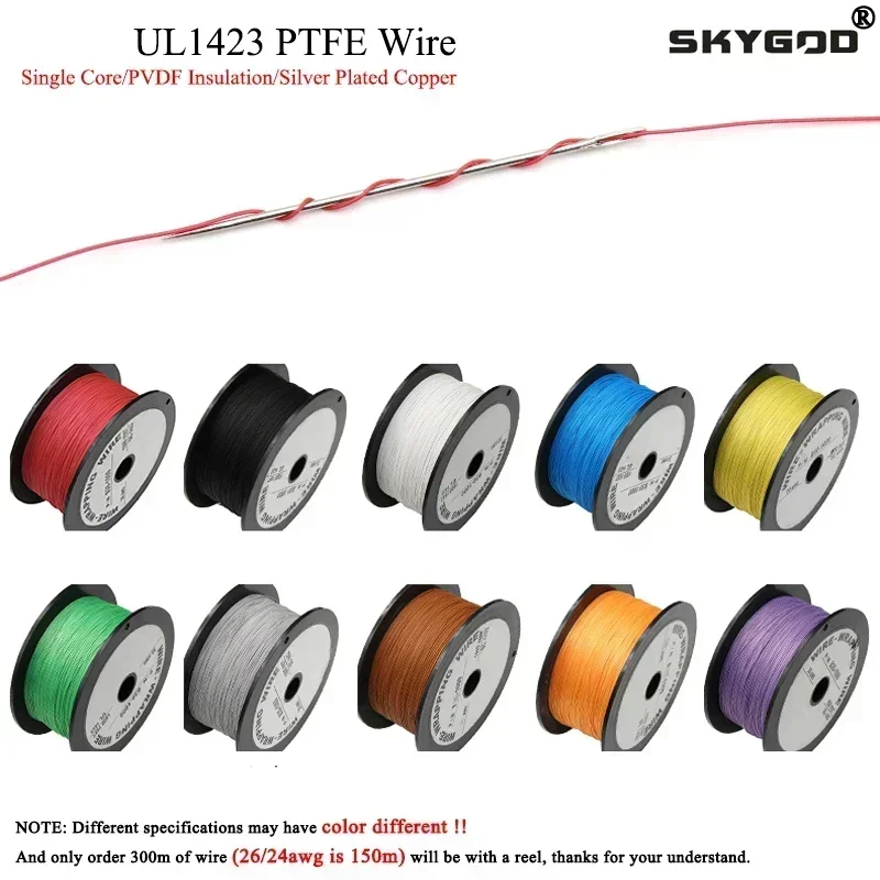 10~100M UL1423 Wire PTFE Silver Plated Copper 38/36/34/30/28/26/24AWG High Temperature Electronic Single Micro Fine Core Cable