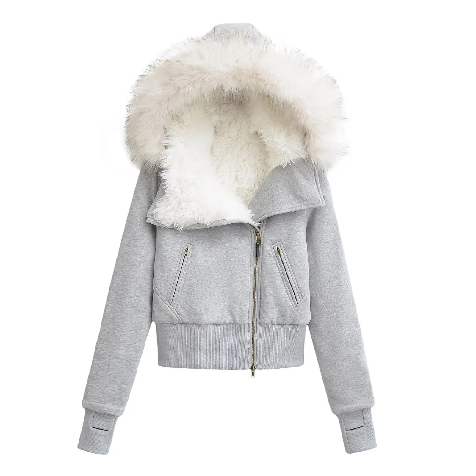 Sweat-shirt à capuche Style coton rembourré manteau femmes col en fausse fourrure ouverture inclinée doublure en peluche veste d'hiver haut chaud