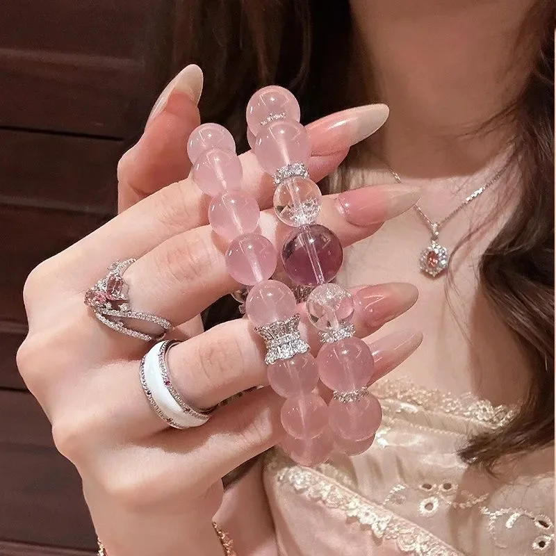 Natural Madagascar pink crystal bracelet increases peach blossom luck bracelet girls amethyst transfer beads hand jewelry