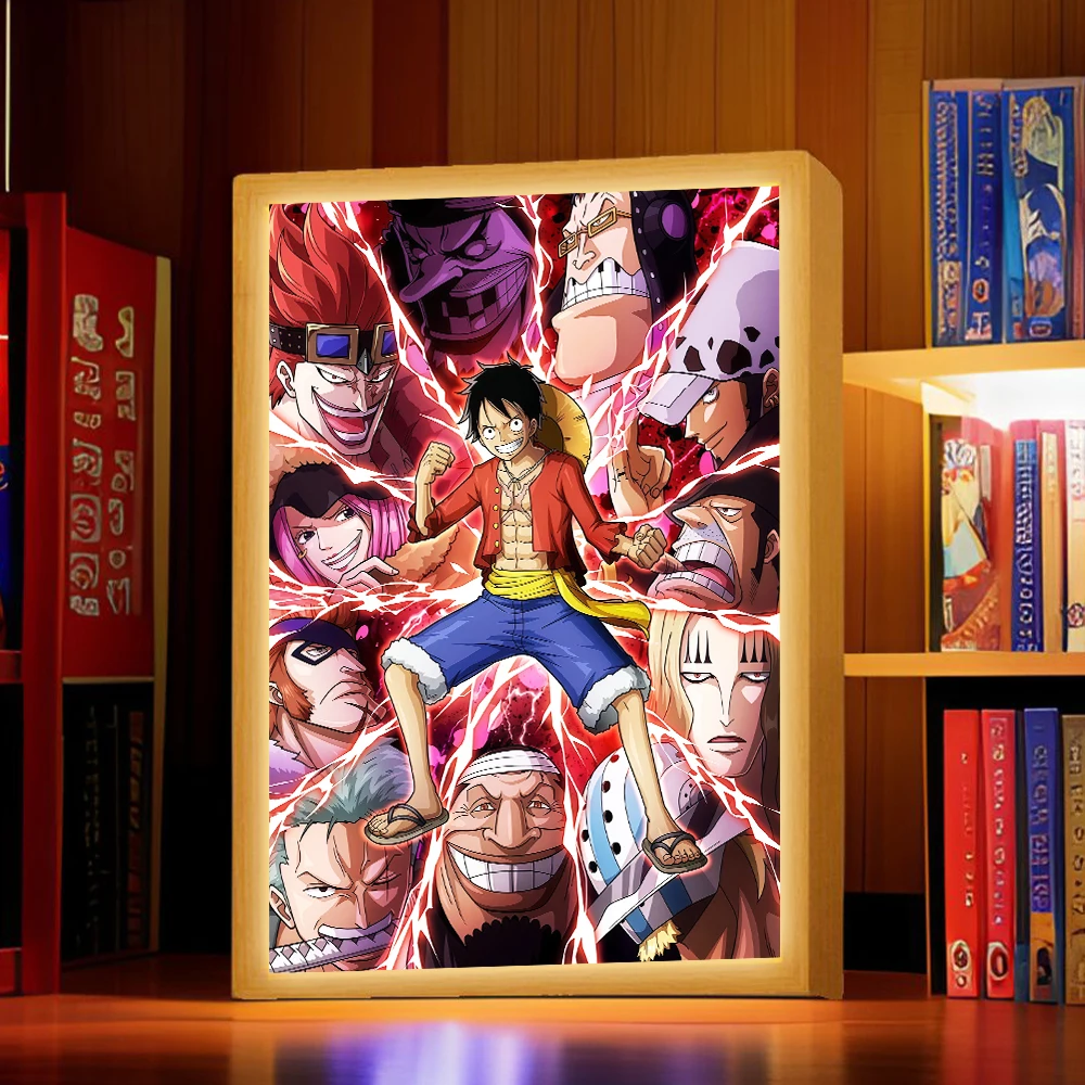 Marco de fotos con pintura de luz de Anime, luz LED nocturna de una pieza de Luffy Zoro, regalos de cumpleaños, decoración de dormitorio, lámpara de Luna de arte Original