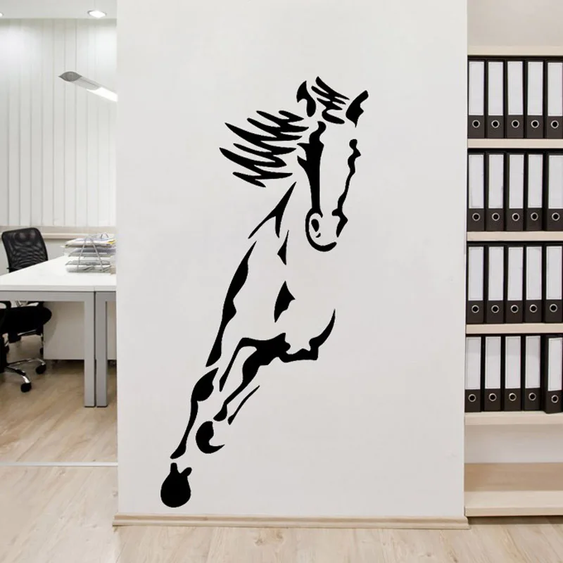 Modern Dynamic Galloping Equine Silhouette Wall Sticker Mural For Business Office Studio Neutral Style Wall Background Art