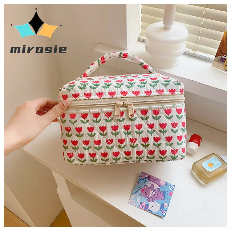 

MIROSIE-Floral Print Makeup Bag with Floral Print, Insulated Lunch Bag, Portable Storage Bag, Fashionable Women and Girls