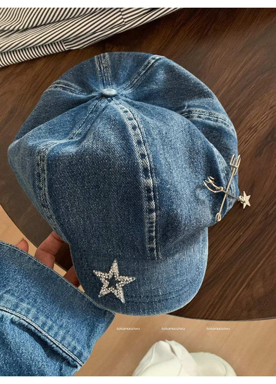 Spring and Summer Y2K Big Head Flash Diamond Star Pin Denim  display picture 3