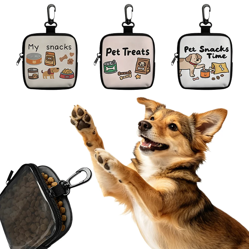 Pet Dog Print Treat Bag, Pet Training Snack Reward Pouch, with Hook and Zipper, 1PC