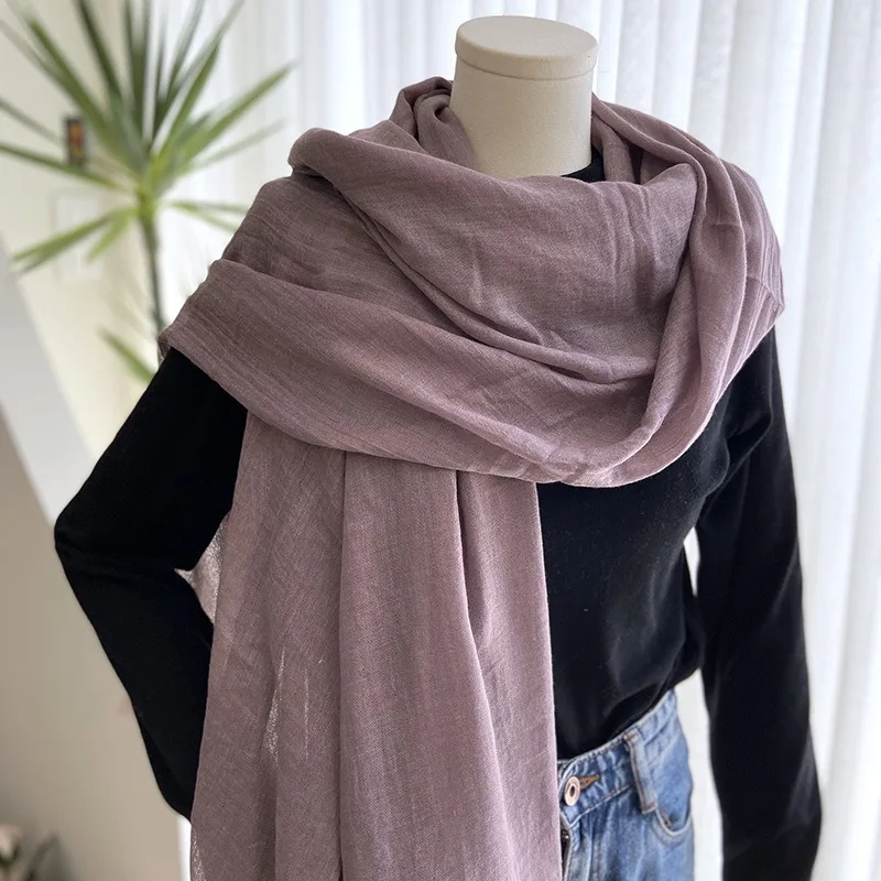 Cotton Linen Solid Color Scarf Female Summer Sun Protection Medium Length Gauze Beach Scarves Tourism Shawl  Japanese Korean