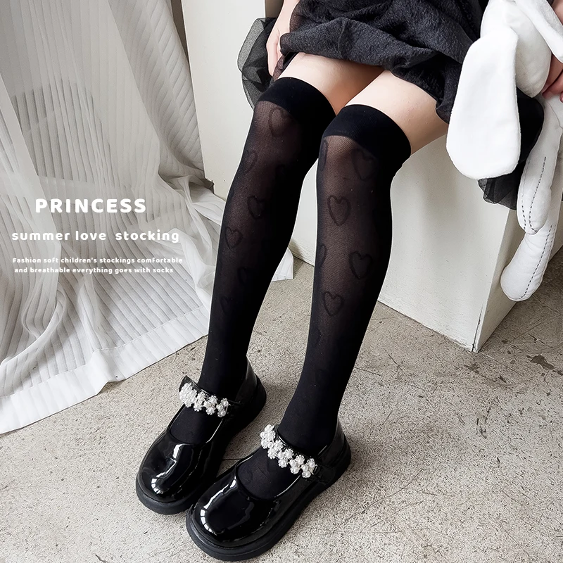 

Baby Student Hollow Lovely Heart Stockings Princess Kids Over The Knee High Socks Ultra Thin Transparent Breathable Long Socks