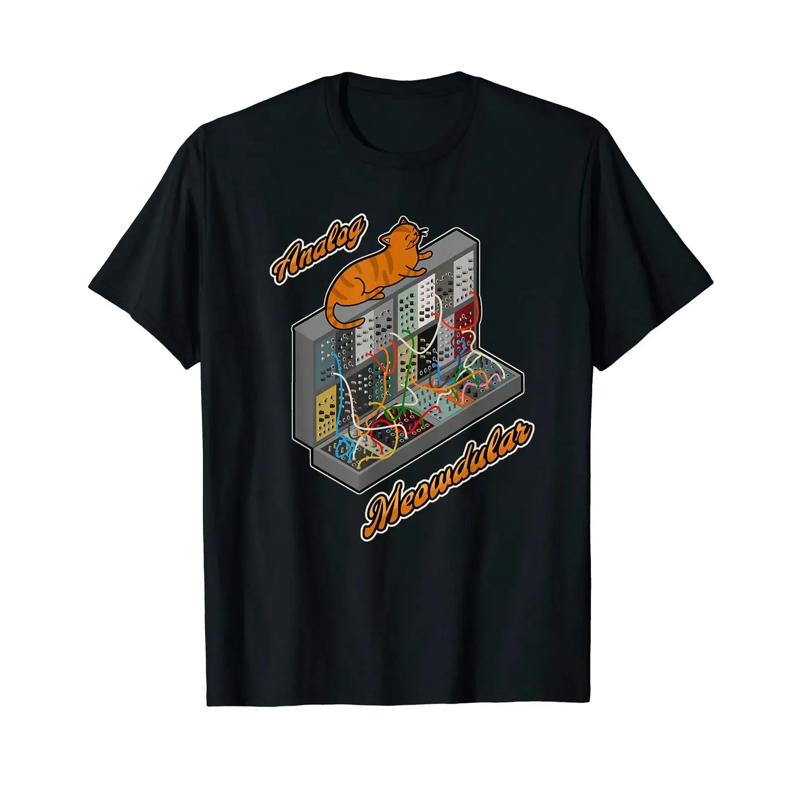 Cat on Analog Modular Synth Funny synthesizer T Shirt for  vintage Washed Unisex streetwear fashion Stretched Casual