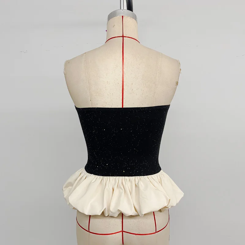 Benuynffy Sexy Club Party Tube Top Women Summer 2025 New Fashion Slim Fit Bud Top Streetwear Color Block Elegant Short Blouses