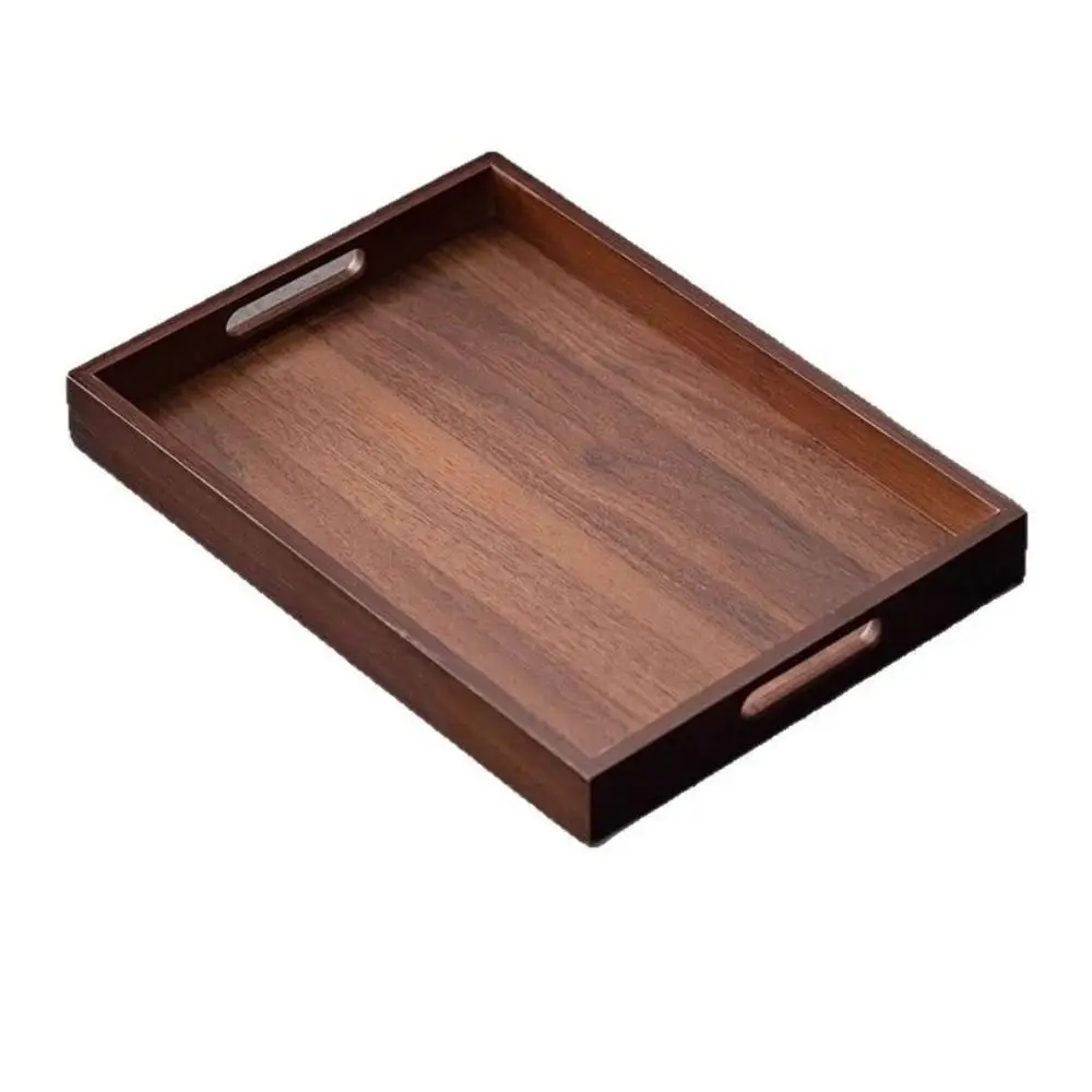 Decorate Tray Rectangular Bamboo Wooden Tray Walnut Color With Handle Serving Tray Dessert Pallet Home