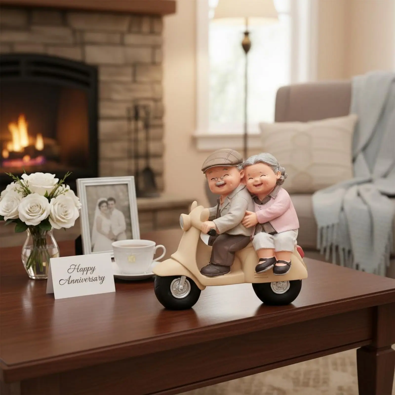 Elderly Couple Figurine Lamp Meaningful Grandparents Statue Night Brightness Desktop Decoration Elegant Features House
