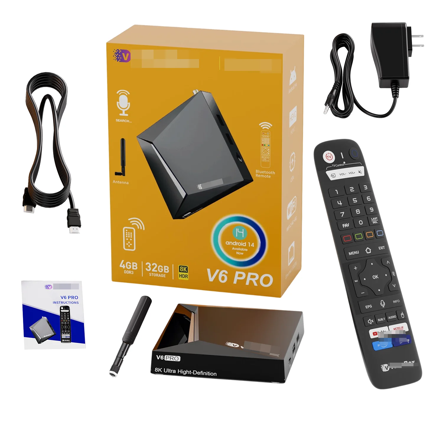 VseeBox V6 Pro Android 14 8K Ultra HD, Voice Control, 1000M Ethernet, HDMI 2.0