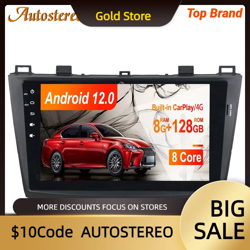 Carplay Auto Stereo Android 13.0 8GB 128G Autoradio For Mazda 3 2010-2012 Car GPS Navigation Carplay Multimedia Player