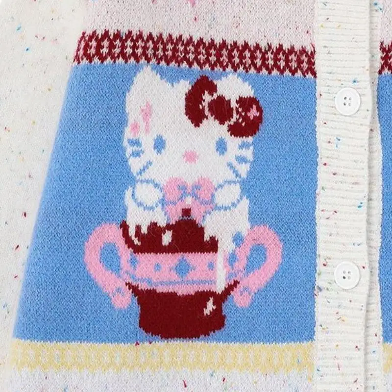 سانريو جريل مرحبا كيتي سترة Kawaii أنيمي موضة طالب عادية مستديرة الرقبة الخريف الشتاء تريكو سترة بلايز نمط جديد