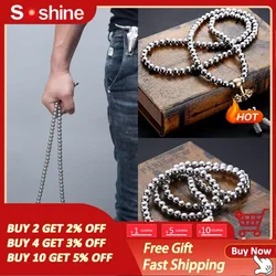 Tactical 8MM Steel Chain 118-128 Ps Buddha Beads Self Defense Hand Bracelet Necklace EDC Outdoor Tools Self Protection Survival