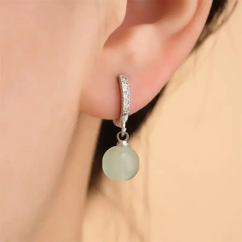 Light Green Ball Drop Earrings for Woman Silver Color Zircon Hoop Earring Jewelry Gift Wedding Glossy Luxury Party Jewelry