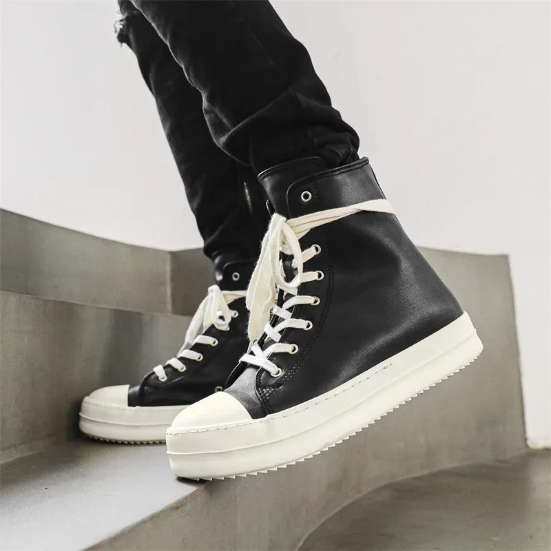 

Autumn Men and Women Casual Luxury Sneakers High-top Sports Shoes Leather Ankle Boots Lovers Skateboard Shoes Basketball Sneaker