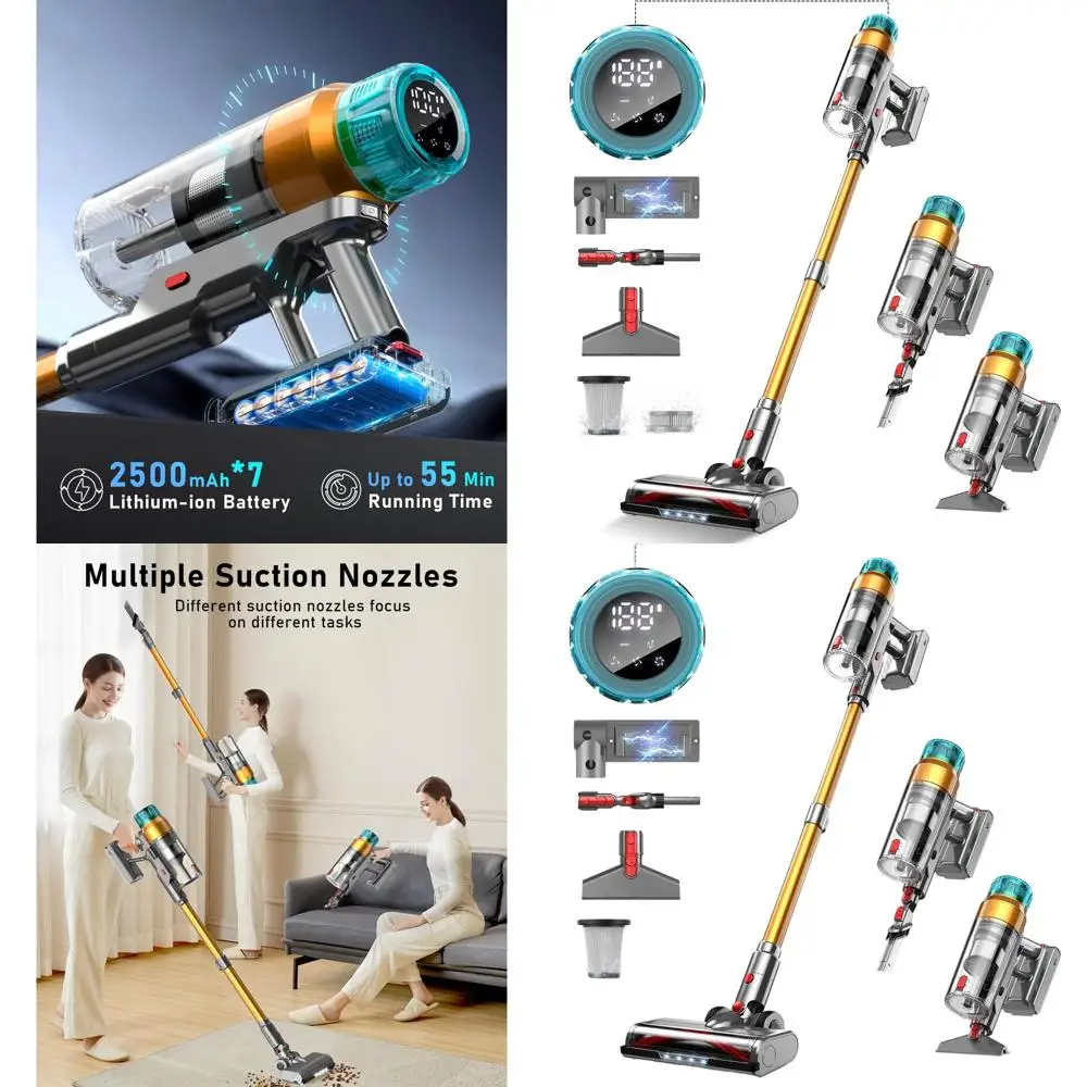 

600W 55Kpa Stick Vacuum Cleaner, 70 Mins Runtime, Rechargeable Wall Mount OLED Display, Suitable for Hardwood Floors, Carpets, P