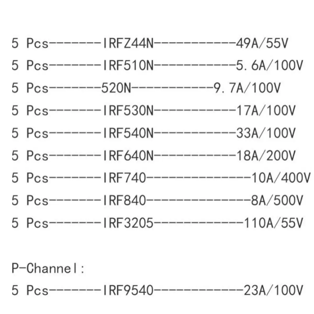To-220 Transistor Assortment Kit - IRFZ44N,IRF640N,IRF540N,IRF3205 - 10 Types, 5 Each for Electronics Projects & Repair