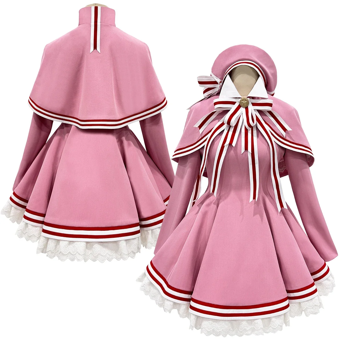 

Cosplay Cardcaptor Sakura Anime Kinomoto Sakura Cosplay Costume Clear Card Version Pink Dress shawl Hat Gloves Bowtie Daily Wear