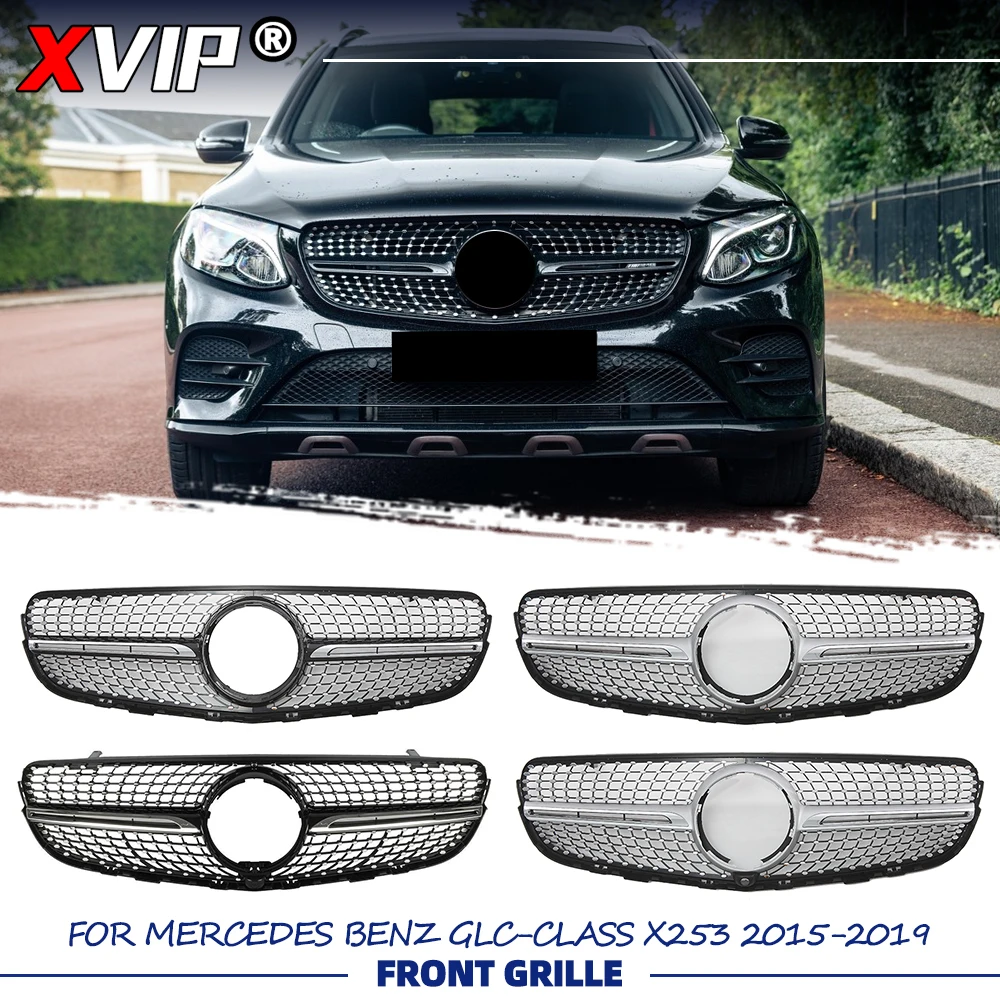 

XVIP Chrome Black Diamonds Style Racing Grille Silver Upper Grill For Mercedes Benz GLC-Class X253 2015-19 GLC250 GLC300 GLC350