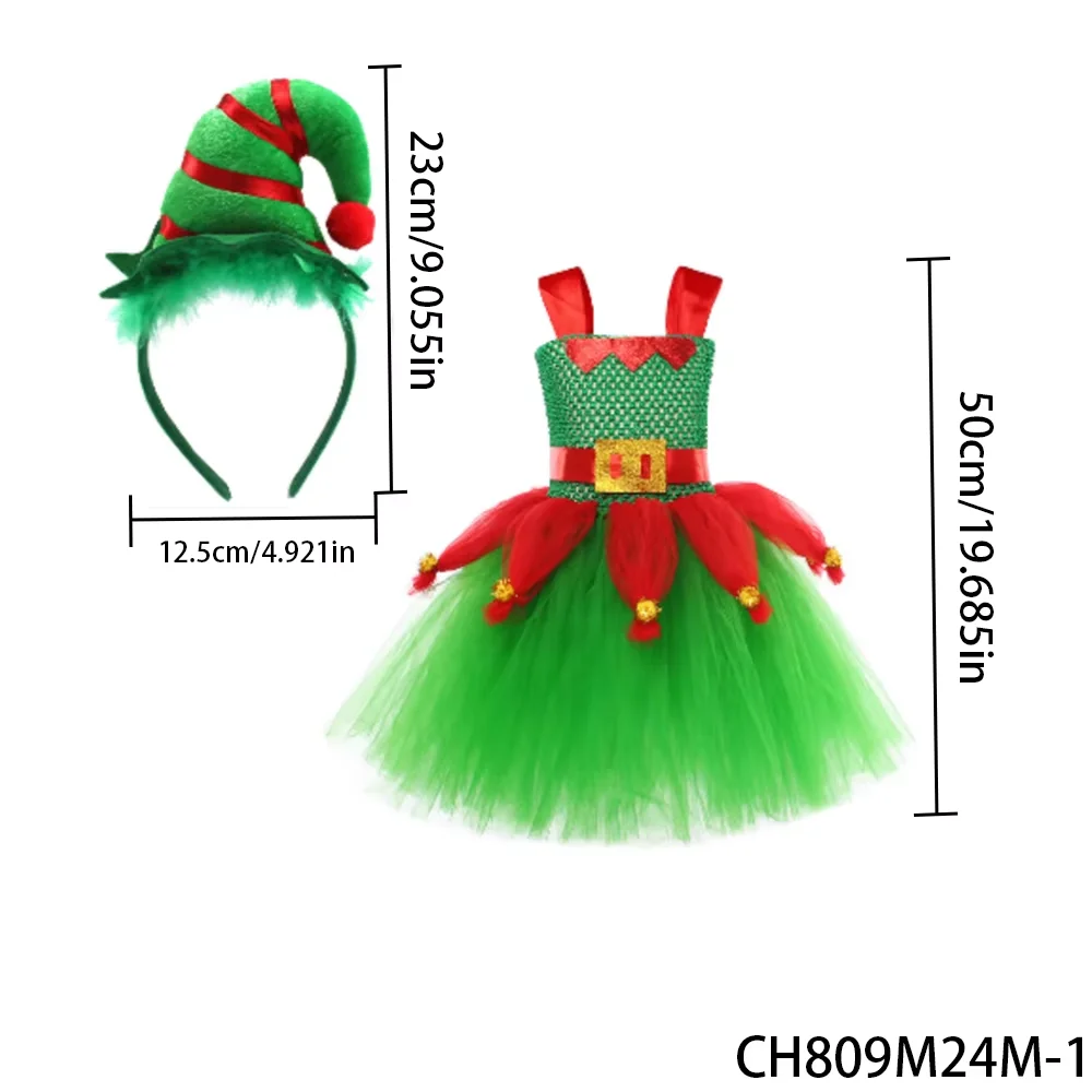PESENAR Elf Costume Tulle Patchwork Dress with Headband and Arm Sleeves Sets Christmas Elf Outfits 3Pcs Elf Suits
