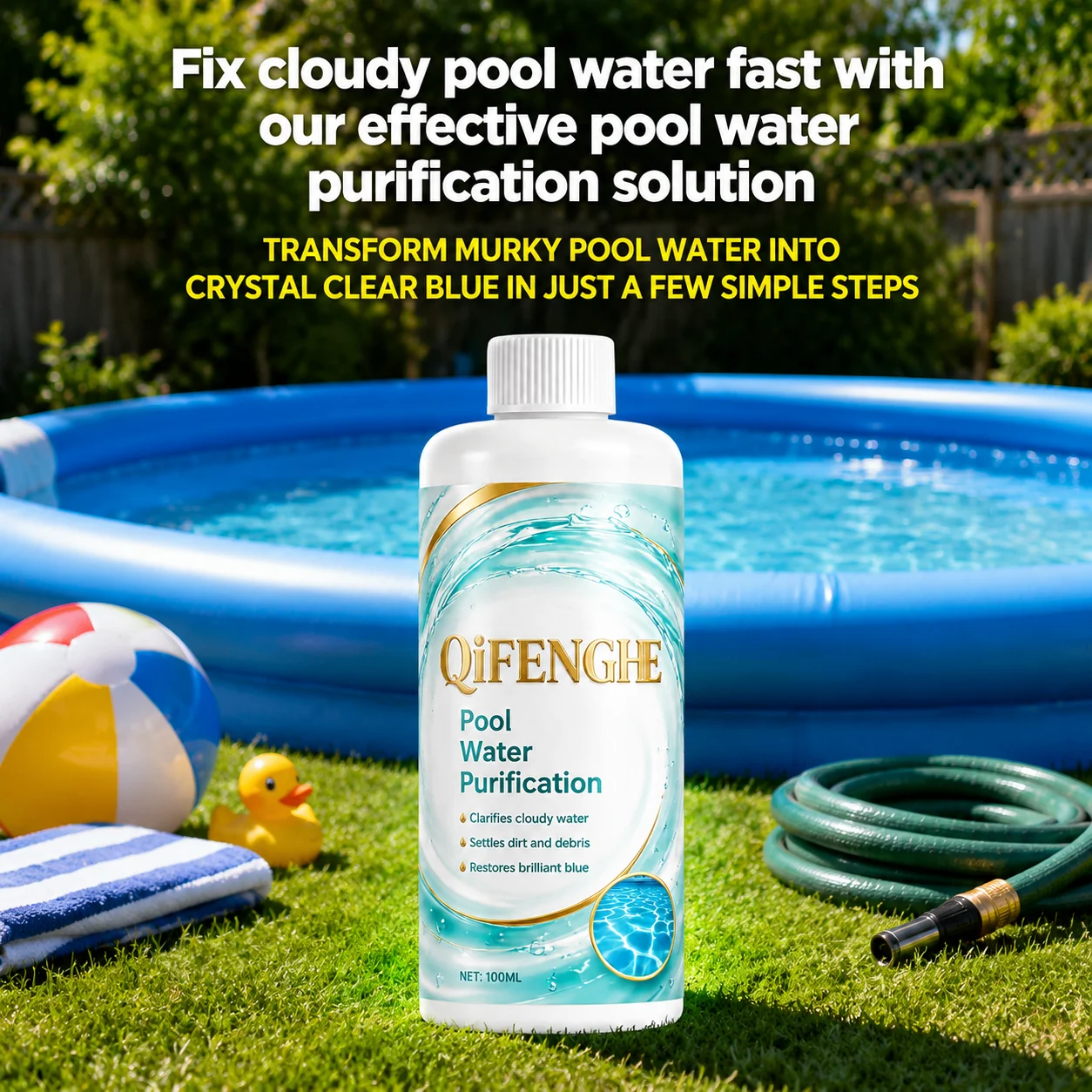 Effective Pool Clarifier for Residential In-Ground Pools Fixes Cloudy Water Restores Crystal Clear Blue 100ml Pack