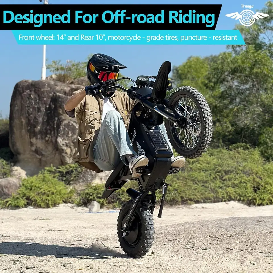 Freego X0 Electric Dirt Bike 3600W Motor 60V 23Ah Battery, X0 Electric Motorcycle 14"/10" Tire Electric Motorcycle 40MPH E-Bike image 6