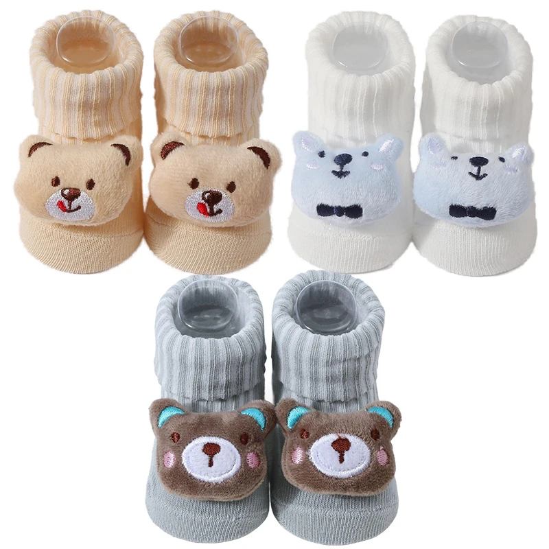 

3 Pairs Kids Cotton Socks Newborn Cute Cartoon 3D Animal Pattern Comfy Breathable Baby Boy Girls Knit Cotton Short Socks